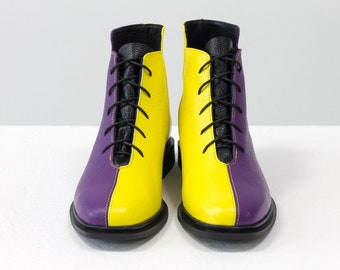 Women genuine suede or leather lace up shoes. Two-tone ankle boots. Any colors you want. Two colors shoes. Color block boots