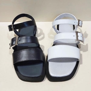 Women genuine leather sandals with straps, summer shoes. 36 - 44 EU size, 6 - 12 US size. Any color