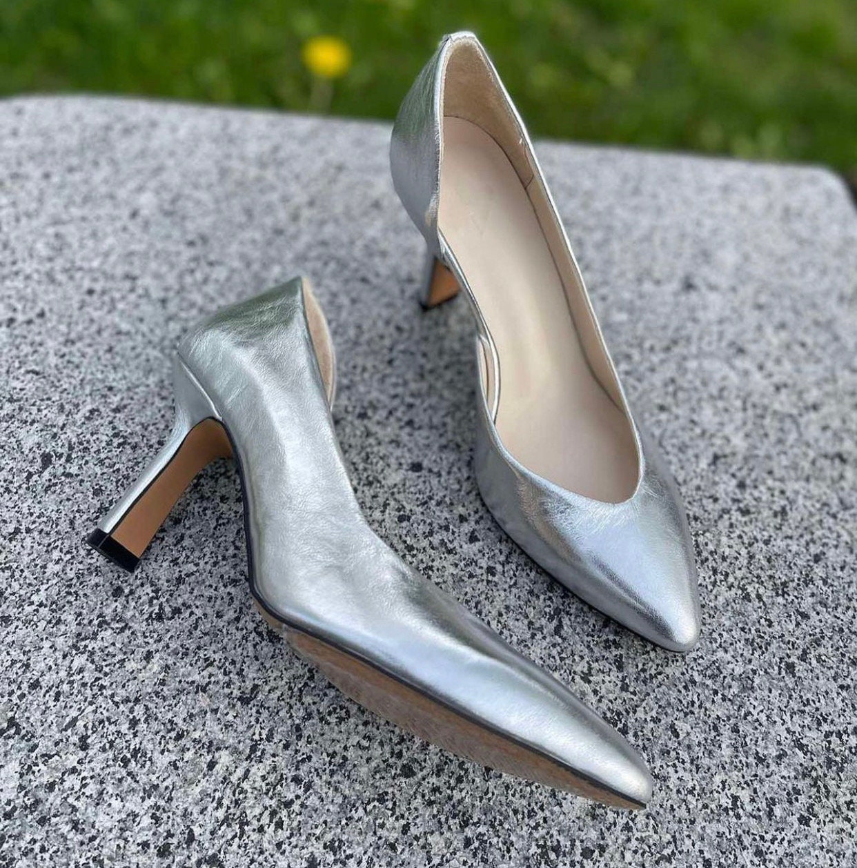 metallic silver shoes