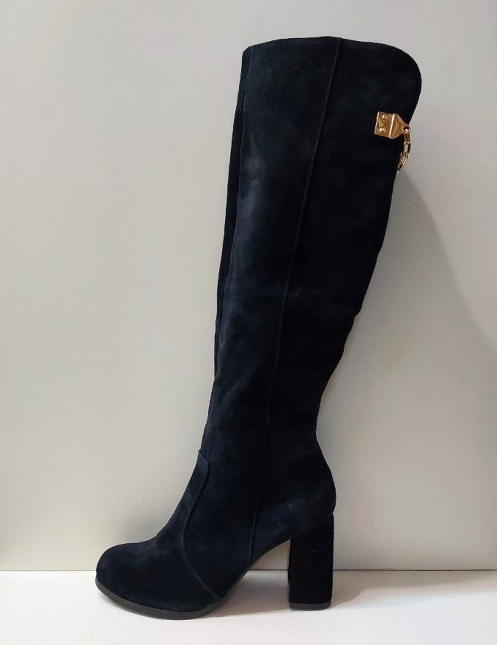 block heel knee high leather boots