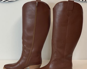 Wide calf Woman genuine suede or leather cowboy western boots/ any color costume made boots spring knee high boots wide calves cowgirl