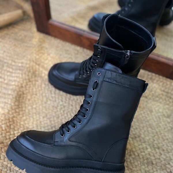 lace up flat leather ankle boots