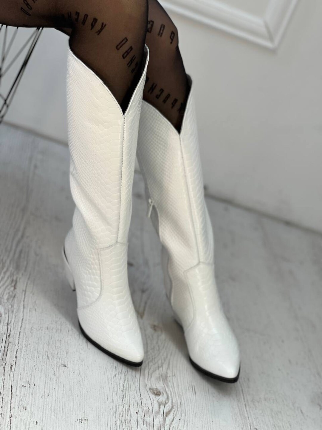 Riding Genuine Leather Western Style Knee High Boots With Etsy