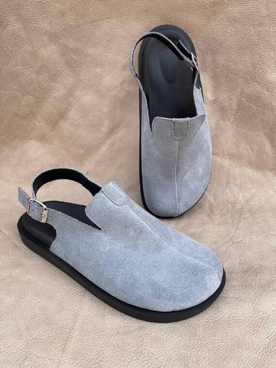 Handmade Gray Suede Slip-On Leather Sandals Handmade Grey Suede Leather Sandals: Anatomical Soft Footbed  main image 4