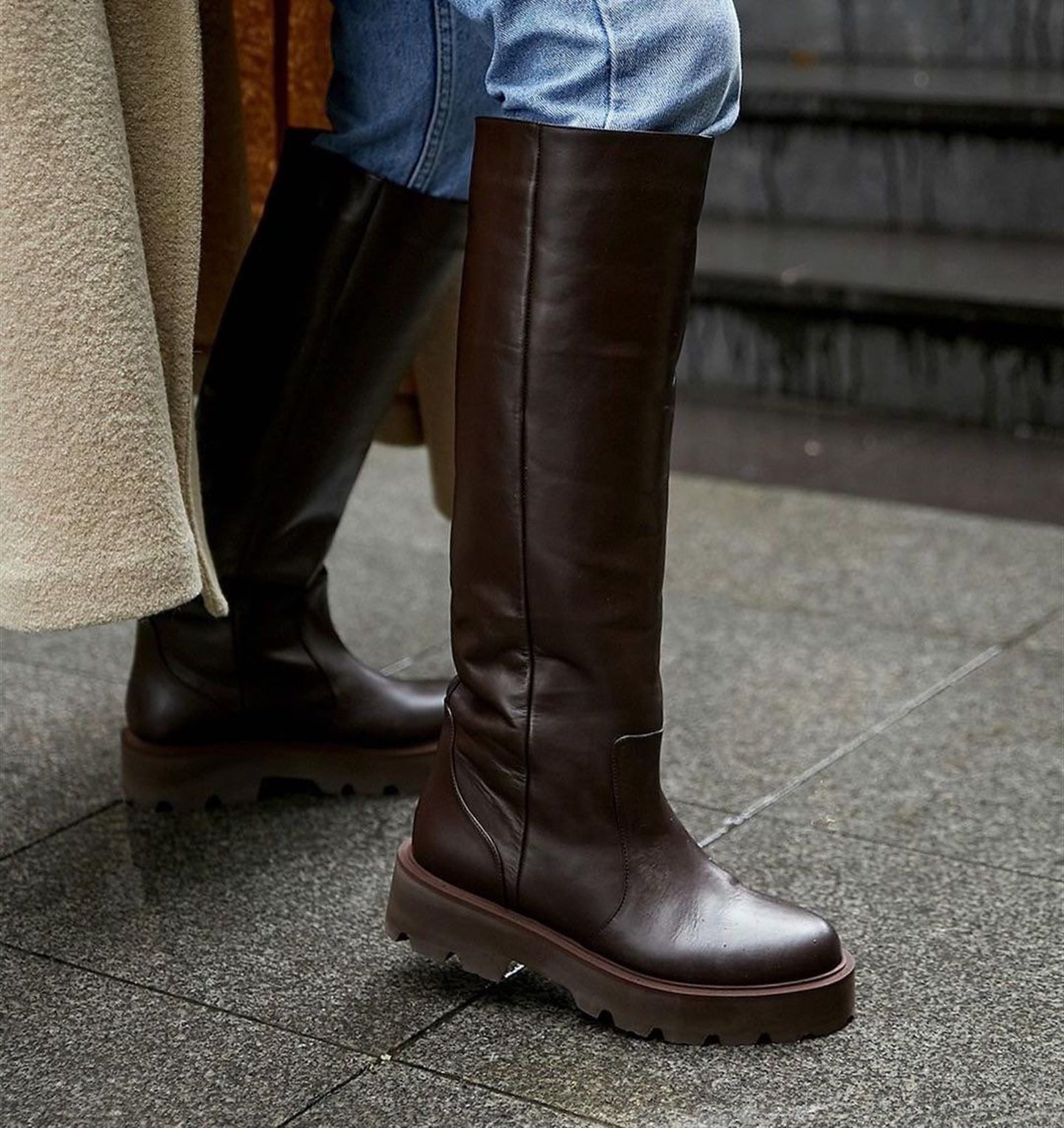 Woman genuine leather chunky sole boots platform casual boots Etsy