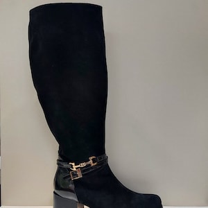 Women knee high buckles winter boots with your measurements at calves Trend wide heels