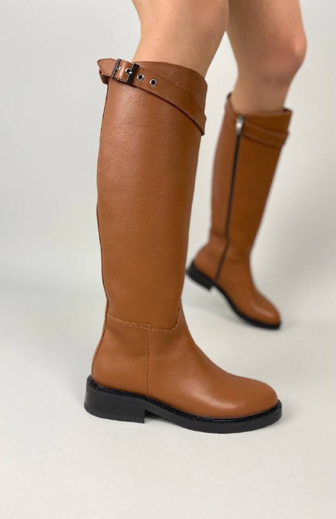 Women Genuine Leather Knee High Riding Fall Winter Boots Etsy
