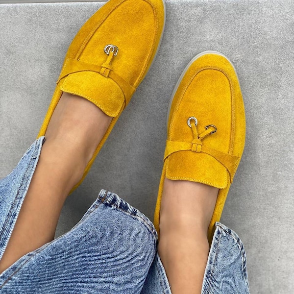 Women genuine suede leather tassel loafers spring fall autumn summer shoes with rings. light sole, white sole