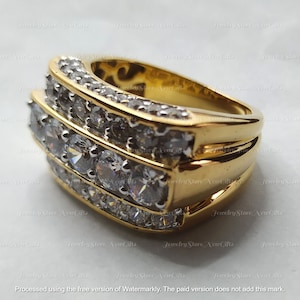 Mens Ring 2.50 Ct Round Cut Lab-Created Moissanite Pinky Wedding Band Ring | 14K Yellow Gold-Plated Sterling Silver