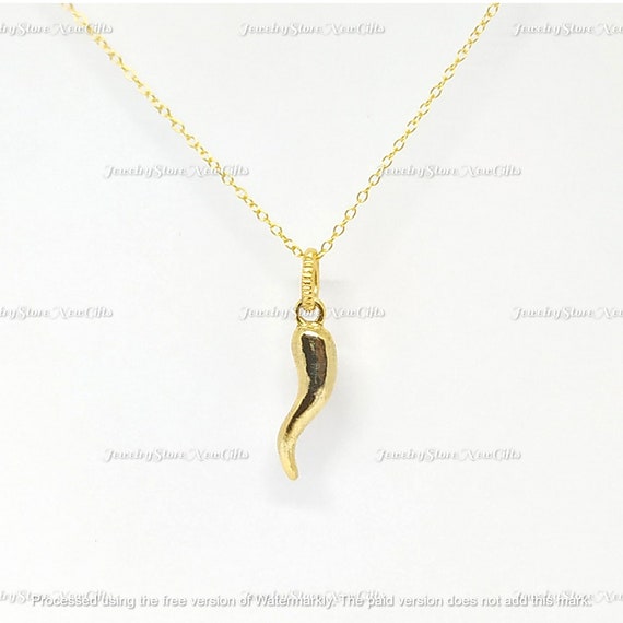 Italian Horn Corno Evil Eye Charm Pendant Necklace 14K