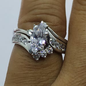 2.00 CT Marquise Cut Simulated Engagement Ring Set, 14k Yellow Gold Over Silver, Asymmetric Crown Wedding Band Bridal Set