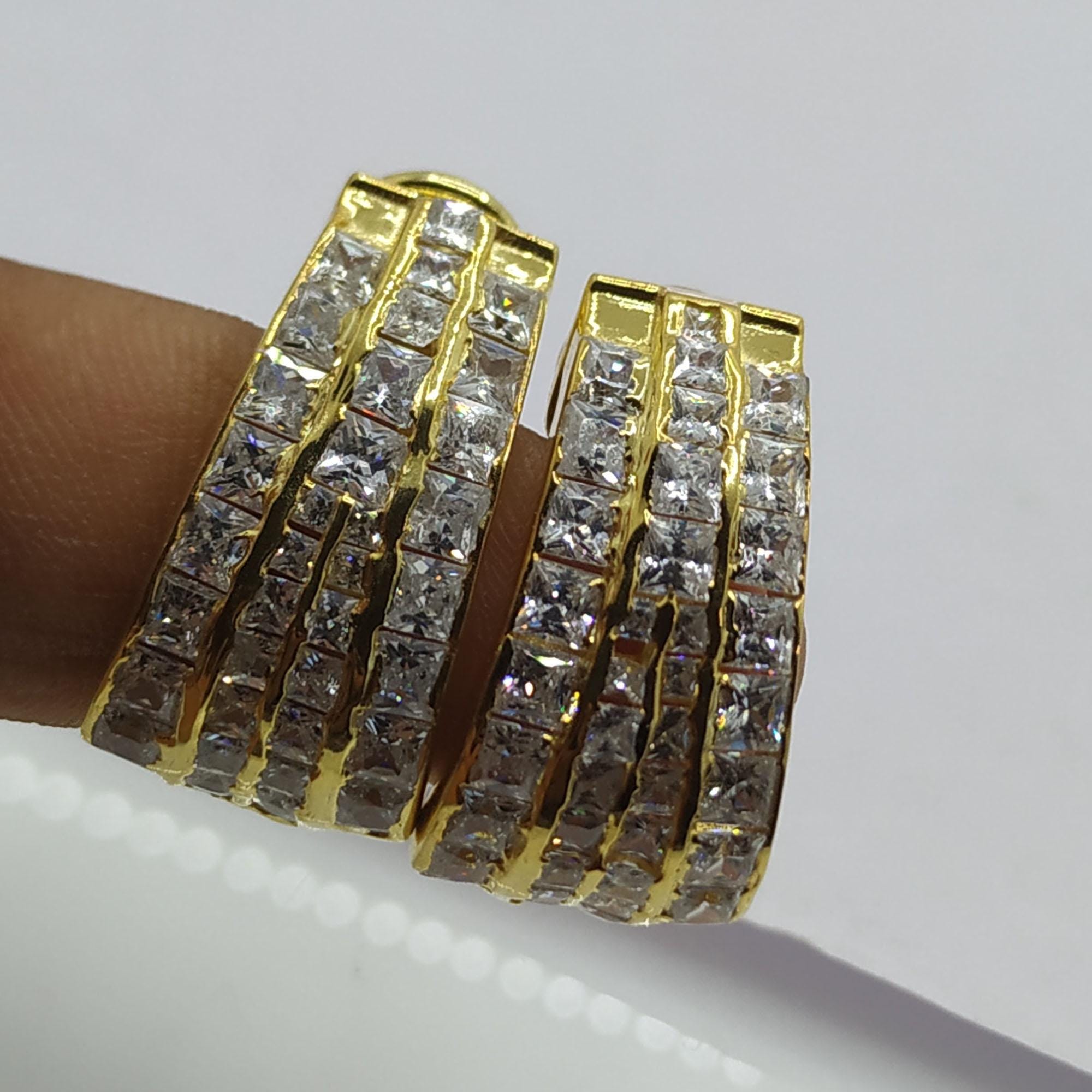 3.00Ct Princess Cut VVS1 Simulated Diamond Hoop Earrings 14K Yellow Gold Plated Sterling Silver Created Women Earrings