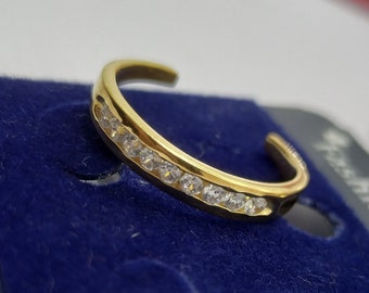 14K Yellow Gold Plated Sterling Silver Toe Ring | Triple Band Toe Ring | Adjustable Toe Ring | Women&#39;s Toe Ring | Cz Ring