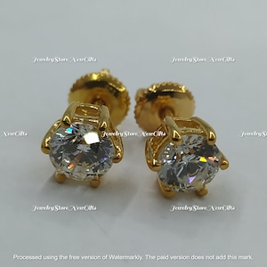 Certified Moissanite Earrings 2.00 Ct 14K Yellow Gold Plated Silver Solitaire Stud Earrings | Screw Back Earrings |