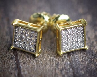 Sterling Silver Kite Shape Stud Earrings - 0.05 Ctw Micro Pave Yellow Round Diamonds - View #3