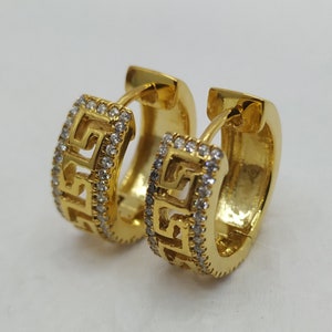 Orecchini Da Uomo In Argento 925 Placcato Oro 14K, Tondi A Puntatore Con Zirconi, 9.5 Mm, Fatti A Mano - Foto 5