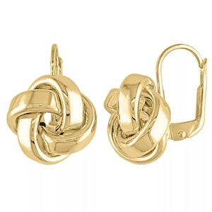 14K Yellow Gold Plated 925 Sterling Silver Italian Love Knot Drop Dangle Earrings – Twisted Leverback Classic Earrings