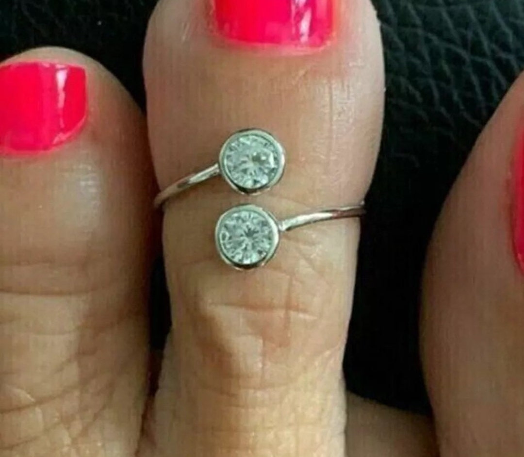 Bague Orteil Femme Réglable Fleur - Diamant Lab 0,15 Ct Plaqué Or Blanc 14K Sur Argent 925 - Neuf Sans Emballage
