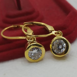 1.40ctw Round Cut Moissanite Drop/Dangle Women&#39;s Earrings, 14K Yellow Gold Plated Solid Silver Wedding Gift Earrings