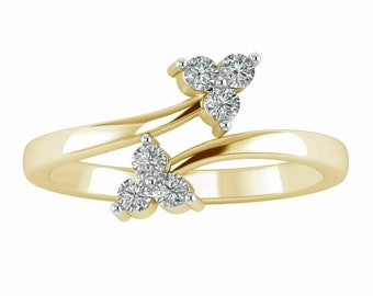 Bypass Women&#39;s  0.12 Ct Round Cut Simulated Diamond Toe Ring  14k Yellow Gold Silver Plated Toe Ring Adjustable Toe Ring