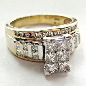 Anel de noivado com diamante simulado em corte princesa de 1,90 ct banhado a ouro amarelo 14k, anel de casamento banhado a ouro 14k