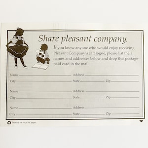 Pleasant Company Catalog Subscription Card... vintage, retired