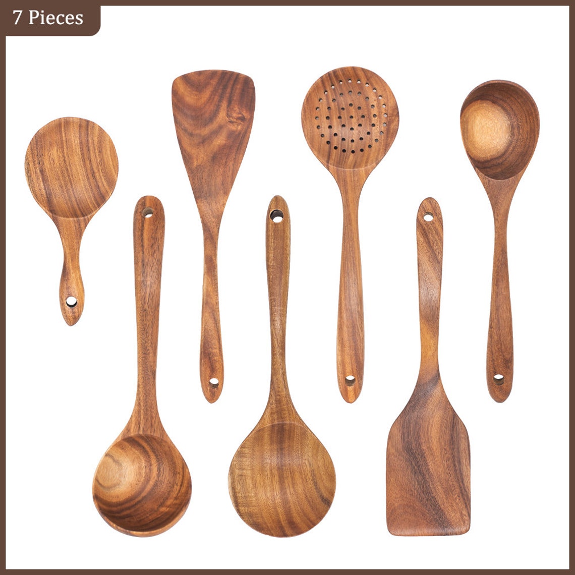11 Pieces Traditional 100 Natural Teak Wooden Kitchen Spoon Etsy