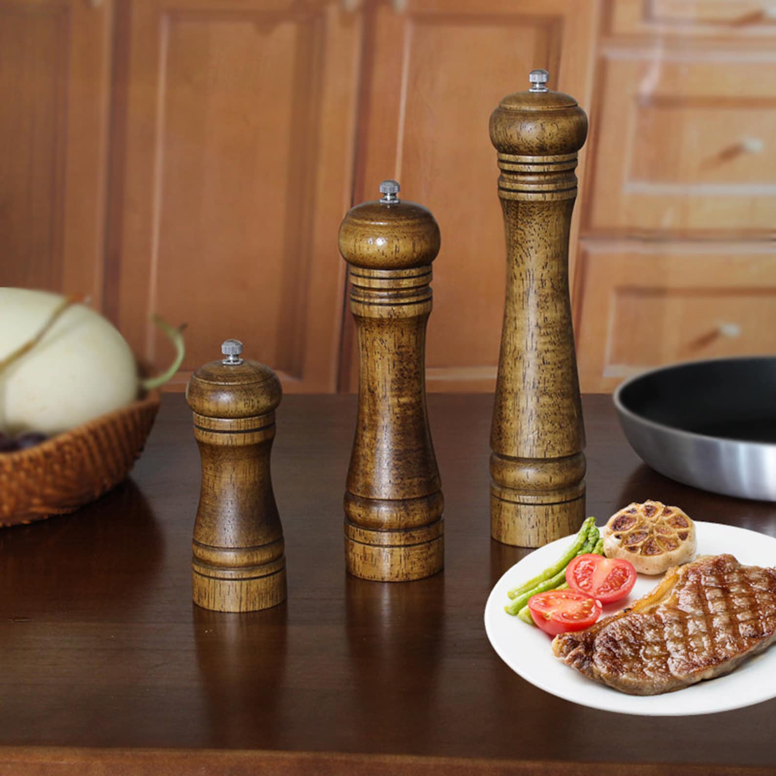 3PCS Traditional Wooden Salt and Pepper Grinder Set with Tray Etsy