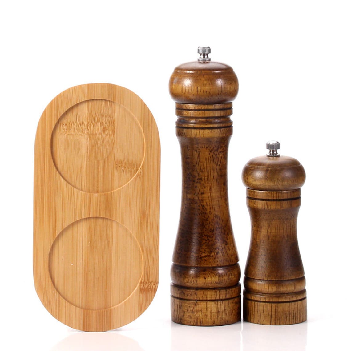 3PCS Traditional Wooden Salt and Pepper Grinder Set with Tray Etsy