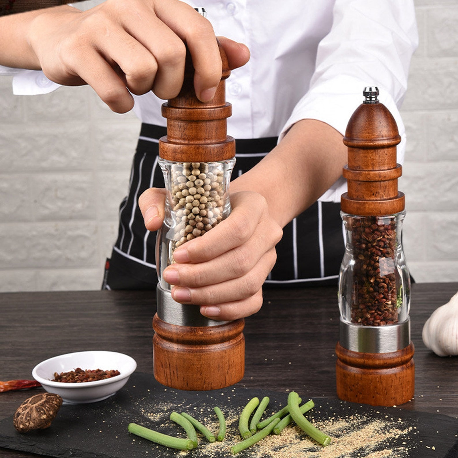 8 Inch Handmade Wooden Pepper Grinder Mill Pepper Salt Manual Etsy