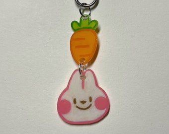 bunny carrot keychain - cute keychain, shrinky dink keychain, handmade keychain, bunny shrinky dink, carrot shrinky dink