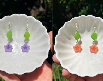 flower earrings - clay earrings, cute earrings, handmade clay earrings, dangle earrings, handmade earrings, hook earrings