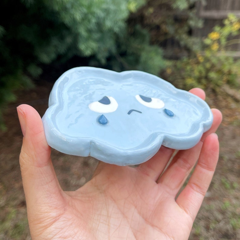 crying rain cloud trinket dish trinket dish, cute trinket dish, clay trinket dish, handmade trinket dish, duck trinket dish image 2