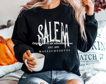 Sudadera Salem Ropa de bruja Suéter de Halloween Cuello redondo de Halloween Camiseta de bruja Sudadera de bruja Ropa de otoño Camiseta de temporada espeluznante