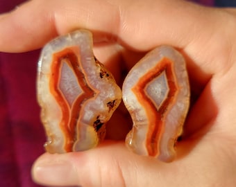 Juego de 2 pares de ágatas de Malawi talladas y pulidas, piedra pulida de ágata bandeada, regalo para coleccionistas de rocas y cristales.