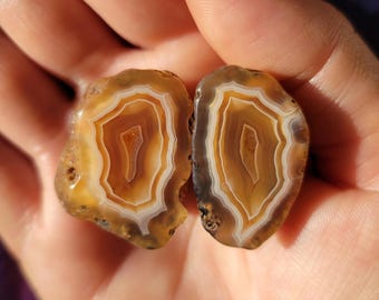 Juego de 2 pares de ágatas de Malawi talladas y pulidas, piedra pulida de ágata bandeada, regalo para coleccionistas de rocas y cristales.