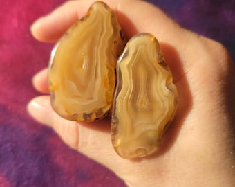 Juego de 2 piezas de ágata picacho tallada y pulida, regalo para aficionados a la geología y coleccionistas de cristales.