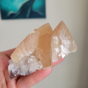 Honey Color Mariposa Butterfly Calcite Crystal Specimen with Phantoms from Santa Eulalia Mexico