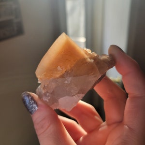 Honey Color Mariposa Butterfly Calcite Crystal Specimen with Phantoms from Santa Eulalia Mexico