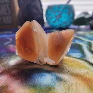 Honey Color Mariposa Butterfly Calcite Crystal Specimen with Phantoms from Santa Eulalia Mexico