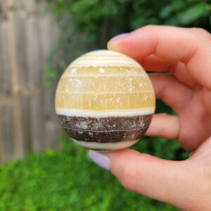 Banded Zebra Calcite AND Yellow Calcite Sphere, Healing Stone Crystal Ball with Black, White and Yellow Stripes