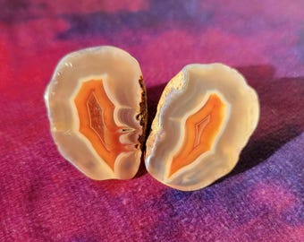 Juego de 2 pares de ágatas de Malawi talladas y pulidas, piedra pulida de ágata bandeada, regalo para coleccionistas de rocas y cristales.