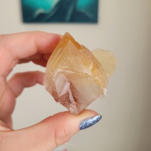 Honey Color Mariposa Butterfly Calcite Crystal Specimen with Phantoms from Santa Eulalia Mexico