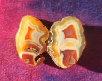 Juego de 2 pares de ágatas de Malawi pulidas, piedra pulida de ágata bandeada, regalo para coleccionistas de rocas y cristales.