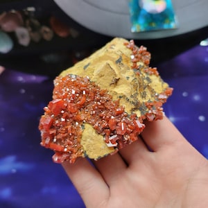 Red Vanadinite Crystal Cluster Specimen, Vanadinite on Matrix, All Natural Healing Crystal Home Decor for Crystal Collectors