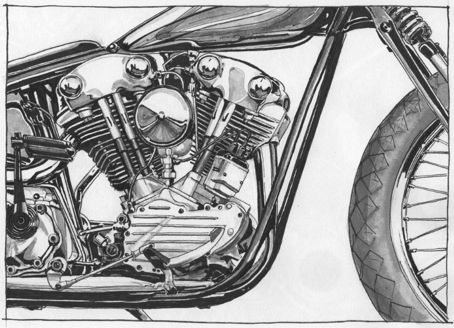 Original Artwork Harley Knucklehead Chopper Etsy
