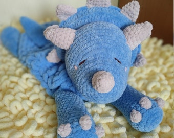 Crochet Dinosaur - Plushie Pyjama Case, Plush Animals Snuggler, Soft Baby Comforter, Custom Baby Knitted Toy Gift, First Boy Birthday Gift