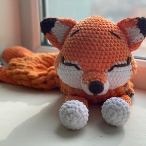 Plush fox is pajama bag, baby toy and also beautiful nursery decor, stuffed animals for girl and boy, pregnancy gifts, crocheting.