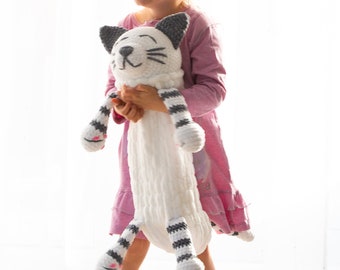 Plush cat is pajama bag, baby toy and also beautiful nursery decor, stuffed animals for girl and boy, pregnancy gifts.