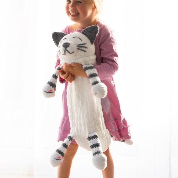 Plush cat is pajama bag, baby toy and also beautiful nursery decor, stuffed animals for girl and boy, pregnancy gifts.